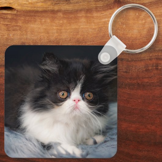 Kutest Baby Animals | Fluffy B&W Kitten Sleutelhanger (Achterkant)