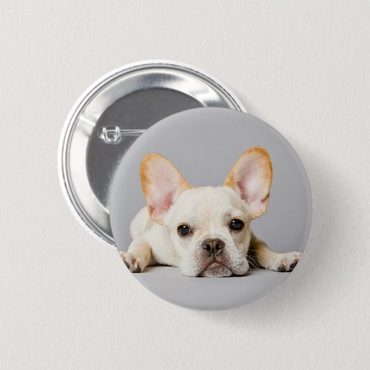 Kutest Baby Animals | Franse Bulldog Down Ronde Button 5,7 Cm (Voorkant /achterkant)
