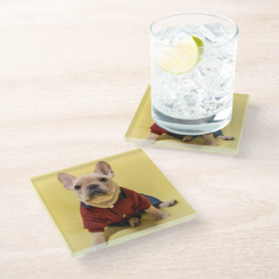 Kutest Baby Animals   Franse Bulldog Dpress Glazen Onderzetter