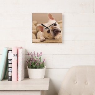 Kutest Baby Animals Franse Bulldog Head Tilt Vierkante Klok