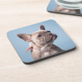 Kutest Baby Animals | Franse Bulldog Pink Bow Bier Onderzetter (Linkerzijde)