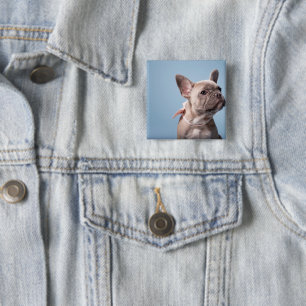 Kutest Baby Animals Franse Bulldog Pink Bow Vierkante Button 5,1 Cm