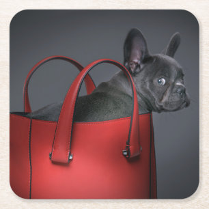 Kutest Baby Animals   Franse Bulldog Red Hand Bag Kartonnen Onderzetters