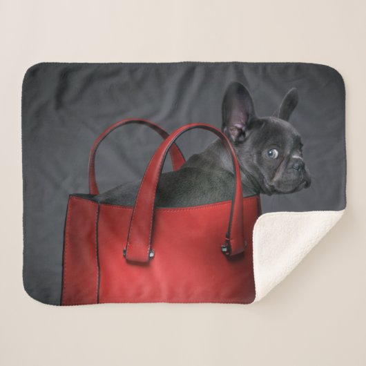 Kutest Baby Animals | Franse Bulldog Red Hand Bag Sherpa Deken (Voorkant (horizontaal))