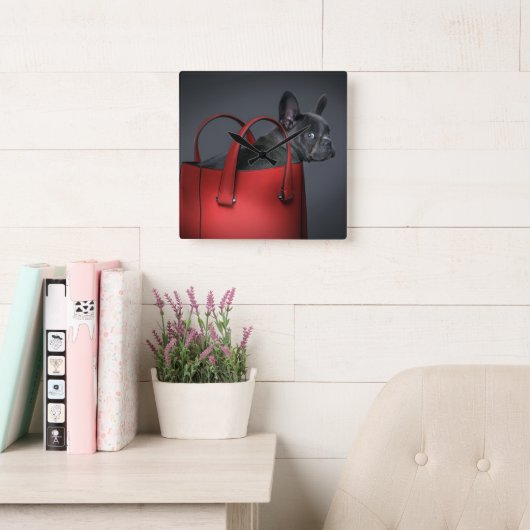 Kutest Baby Animals | Franse Bulldog Red Hand Bag Vierkante Klok (Leeskamer)