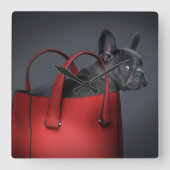 Kutest Baby Animals | Franse Bulldog Red Hand Bag Vierkante Klok (Voorkant)