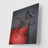 Kutest Baby Animals | Franse Bulldog Red Hand Bag Vierkante Klok (Hoek)