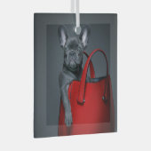 Kutest Baby Animals | Franse hond in handtas Glas Ornament (Voorkant Rechts)