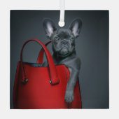 Kutest Baby Animals | Franse hond in handtas Glas Ornament (Achterkant)