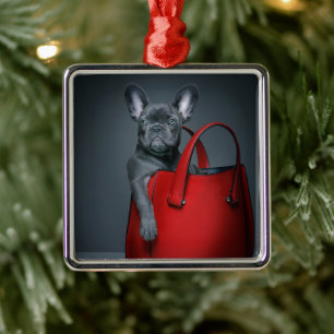 Kutest Baby Animals Franse hond in handtas Metalen Ornament