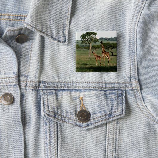 Kutest Baby Animals | Giraffe Calf & Mama Vierkante Button 5,1 Cm (In situ)