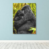 Kutest Baby Animals | Gorilla en Baby Canvas Afdruk (Insitu (Houten vloer))