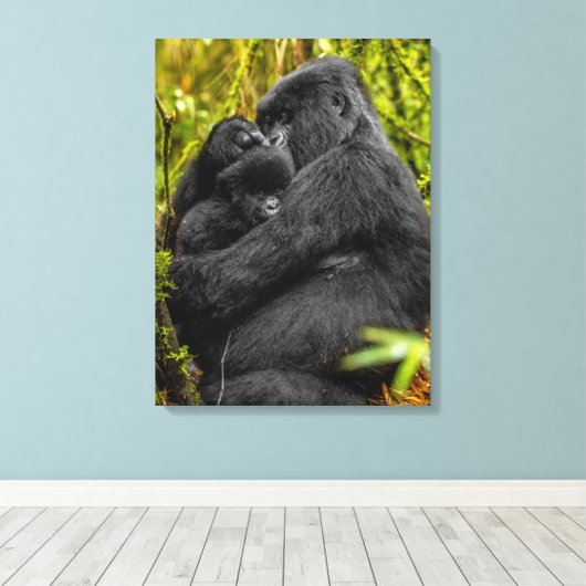 Kutest Baby Animals | Gorilla en Baby Canvas Afdruk (Insitu (Houten vloer))