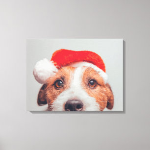 Kutest Baby Animals Jack Russell Dog Santa Claus Canvas Afdruk