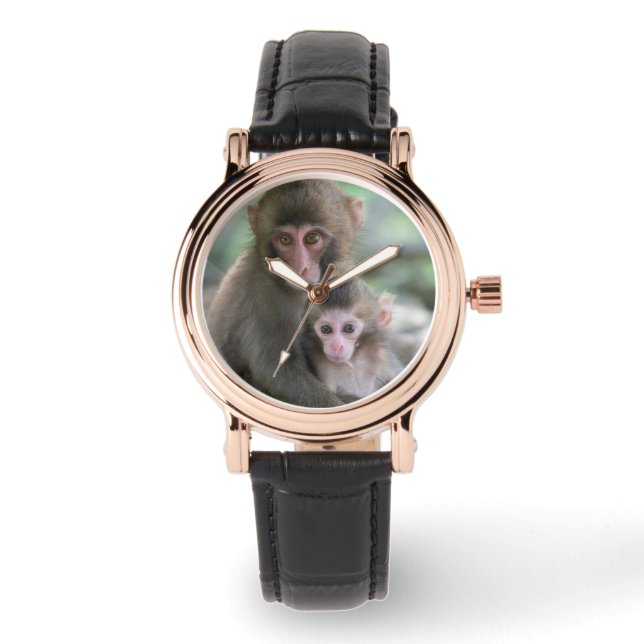Kutest Baby Animals | Japanse apen Horloge (Voorkant)