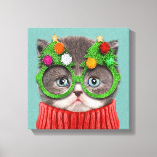 Kutest Baby Animals | Kat-kerstkeuken Canvas Afdruk (Voorkant)