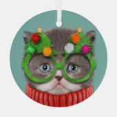 Kutest Baby Animals | Kat-kerstkeuken Glas Ornament (Achterkant)