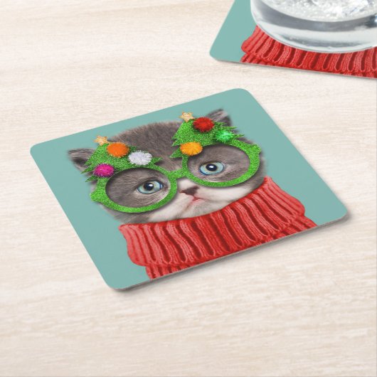 Kutest Baby Animals | Kat-kerstkeuken Kartonnen Onderzetters (Schuin)