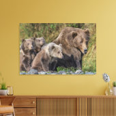 Kutest Baby Animals | Kodiak Mama Beer & Cubs Canvas Afdruk (Insitu (Woonkamer))