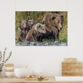 Kutest Baby Animals | Kodiak Mama Beer & Cubs Poster (Keuken)