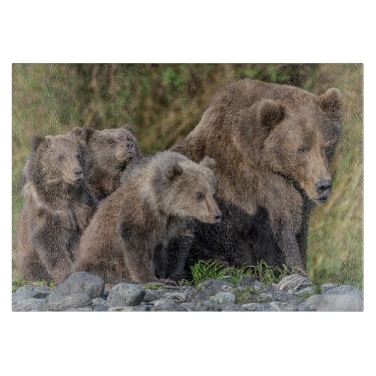 Kutest Baby Animals | Kodiak Mama Beer & Cubs Snijplank (Voorkant)