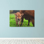 Kutest Baby Animals | Koe en kalf Canvas Afdruk (Insitu (Houten vloer))