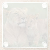 Kutest Baby Animals | Lion Cub en moeder Glazen Onderzetter (Achterkant)
