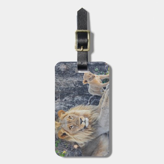 Kutest Baby Animals | Lion Dad & Cub Bagagelabel (Voorkant verticaal)