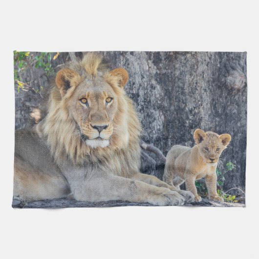 Kutest Baby Animals | Lion Dad & Cub Theedoek (Horizontaal)