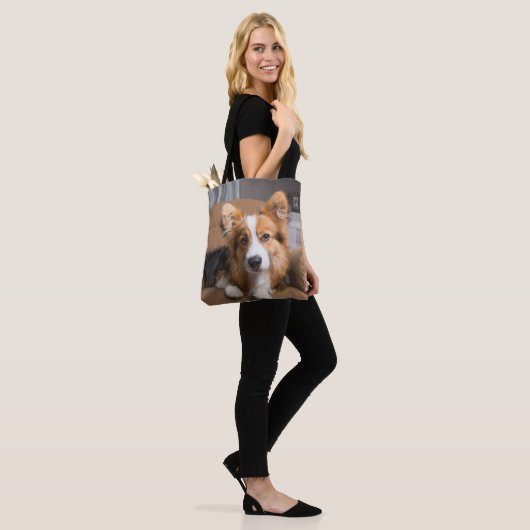 Kutest Baby Animals | Long Hair Corgi Puppy Tote Bag (Op model)