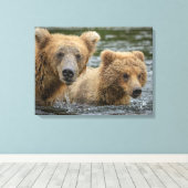 Kutest Baby Animals | Mama Beer en haar kubussen Canvas Afdruk (Insitu (Houten vloer))