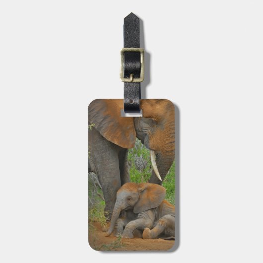 Kutest Baby Animals | Mama Elephant & Baby Bagagelabel (Voorkant verticaal)