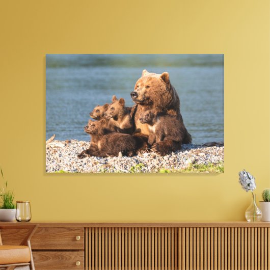 Kutest Baby Animals | Moeder Beer en kubussen Canvas Afdruk (Insitu (Woonkamer))