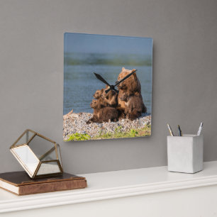 Kutest Baby Animals Moeder Beer en kubussen Vierkante Klok