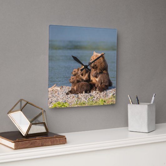 Kutest Baby Animals | Moeder Beer en kubussen Vierkante Klok (Kantoor)