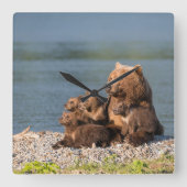 Kutest Baby Animals | Moeder Beer en kubussen Vierkante Klok (Voorkant)