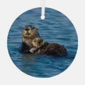 Kutest Baby Animals | Moeder en Baby Otter Glas Ornament (Achterkant)