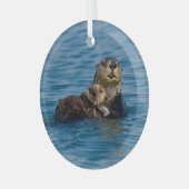 Kutest Baby Animals | Moeder en Baby Otter Glas Ornament (Voorkant links)