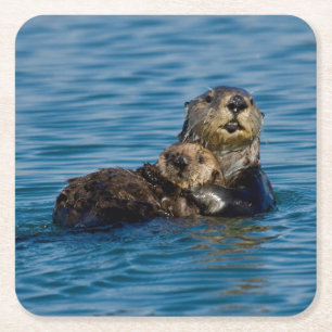 Kutest Baby Animals Moeder en Baby Otter Kartonnen Onderzetters