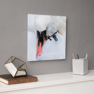 Kutest Baby Animals   Moeder en Baby Stomme Swan Vierkante Klok