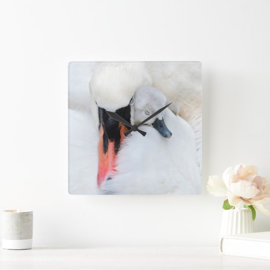 Kutest Baby Animals | Moeder en Baby Stomme Swan Vierkante Klok (Huis)