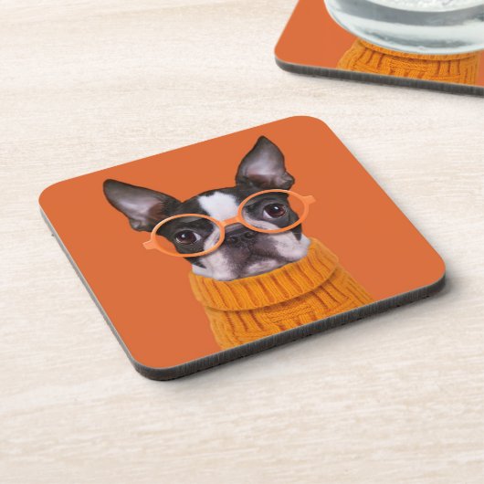 Kutest Baby Animals | Oranje Boston Terrier Bier Onderzetter (Linkerzijde)