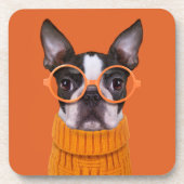 Kutest Baby Animals | Oranje Boston Terrier Bier Onderzetter (Voorkant)