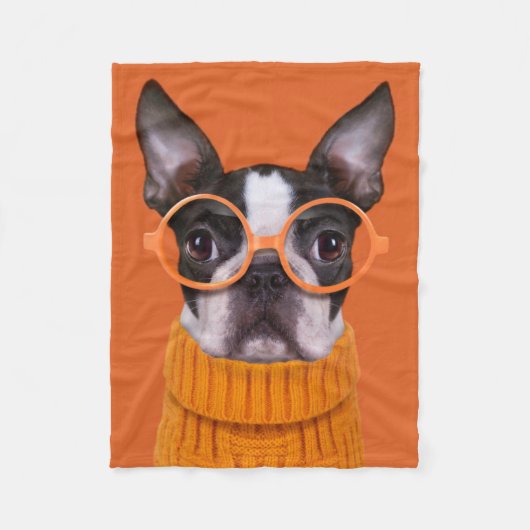 Kutest Baby Animals | Oranje Boston Terrier Fleece Deken (Voorkant)