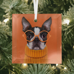 Kutest Baby Animals Oranje Boston Terrier Glas Ornament