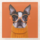 Kutest Baby Animals | Oranje Boston Terrier Glazen Onderzetter (Voorkant)