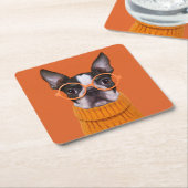 Kutest Baby Animals | Oranje Boston Terrier Kartonnen Onderzetters (Schuin)