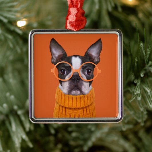 Kutest Baby Animals | Oranje Boston Terrier Metalen Ornament (Boom)