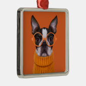 Kutest Baby Animals | Oranje Boston Terrier Metalen Ornament (Rechts)