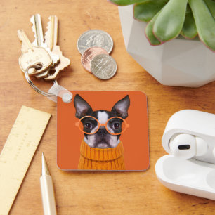 Kutest Baby Animals Oranje Boston Terrier Sleutelhanger